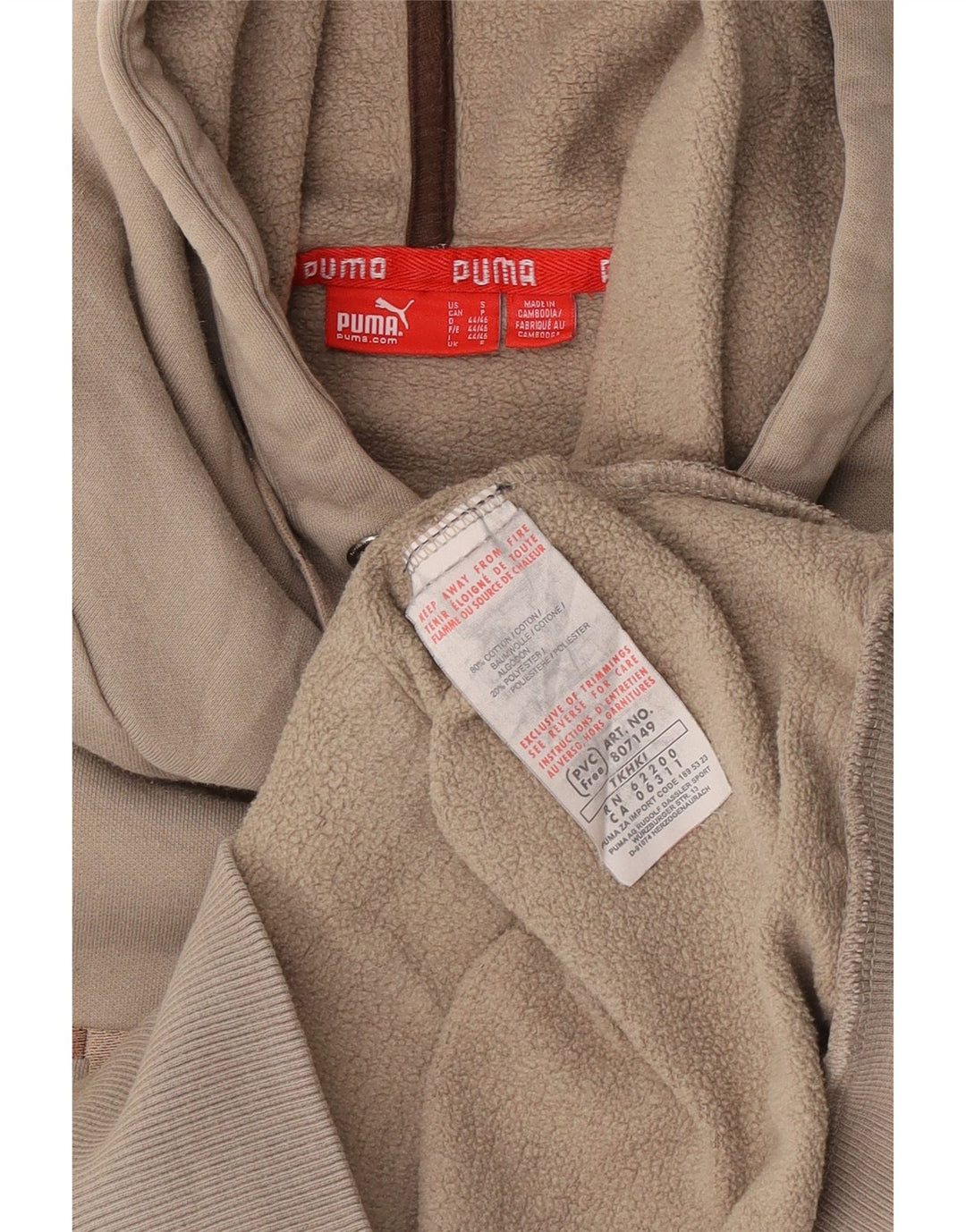 Puma Herren Graphic Hoodie Pullover Small Beige Baumwolle