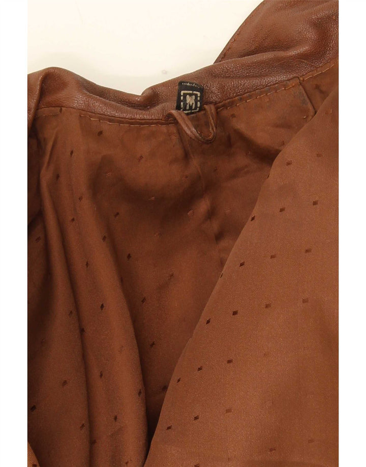 Vintage Damen übergroße offene Lederjacke UK 14 Mittelbraun