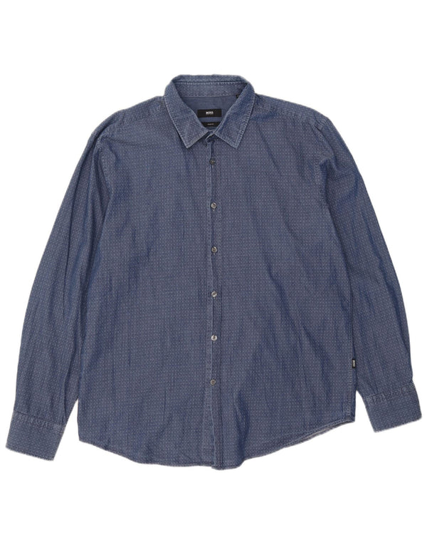 Hugo Boss Herren Slim Fit Hemd 2XL Blau Argyle/Diamant Baumwolle