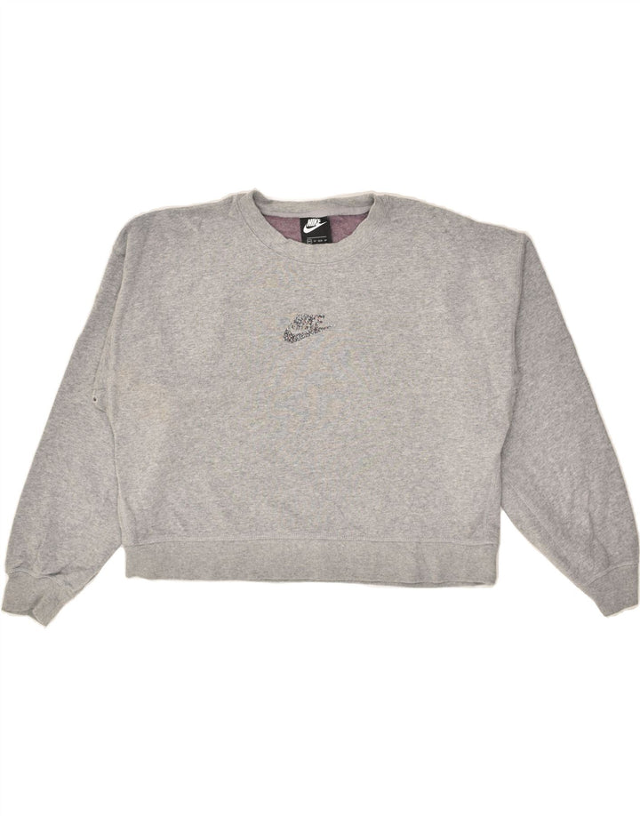 NIKE Womens Crop Sweatshirt Jumper UK 6 XS Grey Cotton | Vintage Nike | Thrift | Second-Hand Nike | Used Clothing | Messina Hembry 