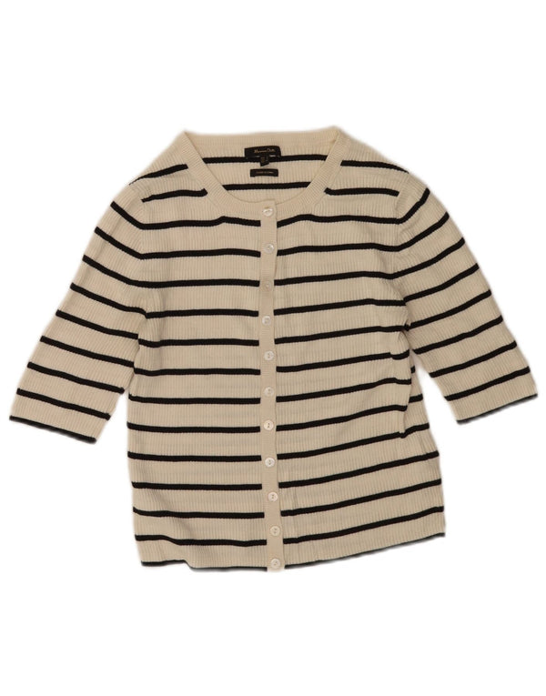 Massimo Dutti Damen Crop Cardigan Pullover UK 10 Small Off White gestreift