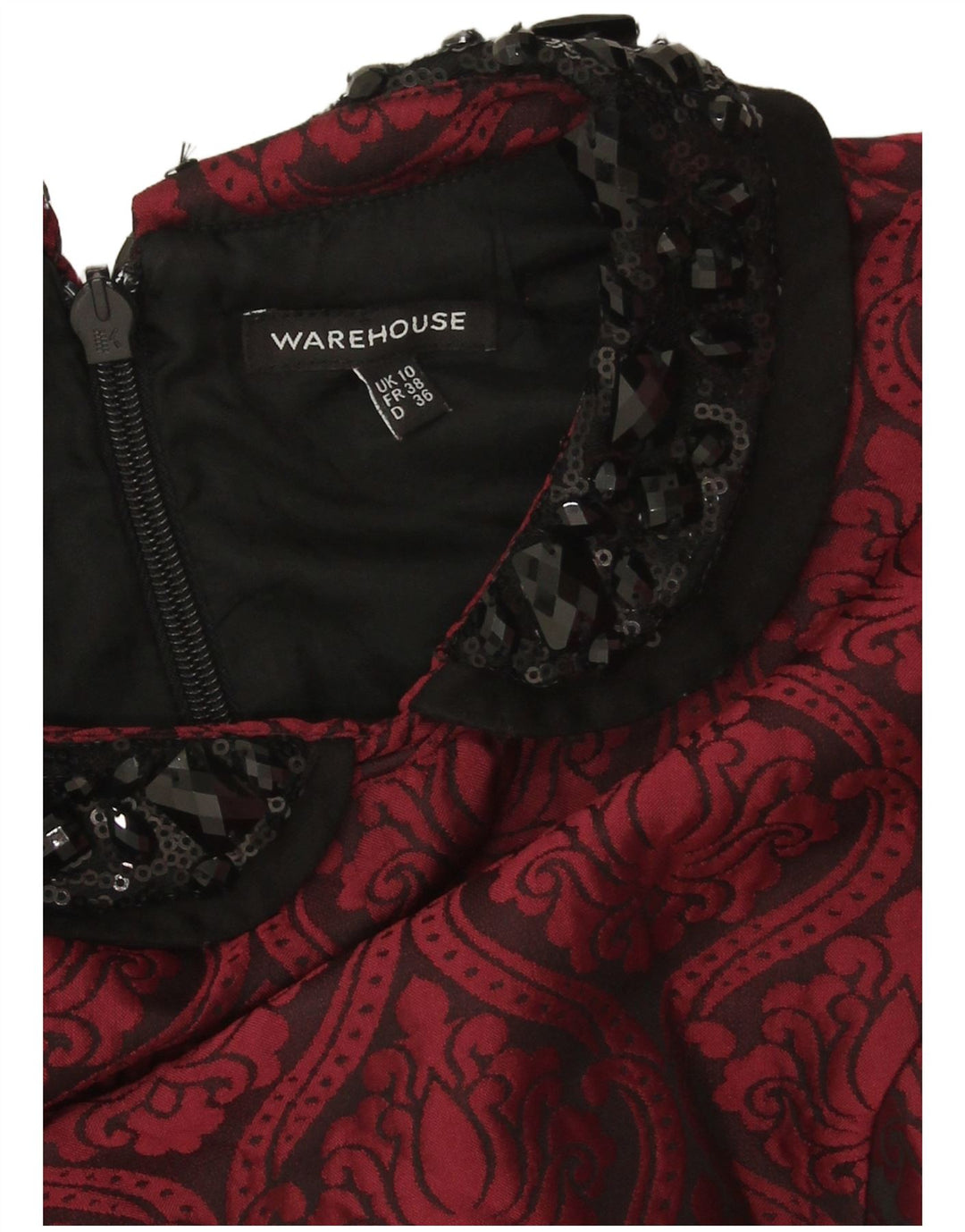 Warehouse Damen-Etuikleid, Größe S, Burgunderrot, Paisleymuster, Polyester