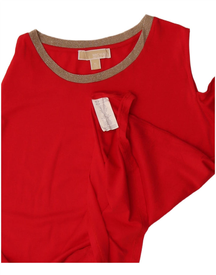Michael Kors Damen Schulterfreies T-Shirt Top UK 18 XL Rote Baumwolle