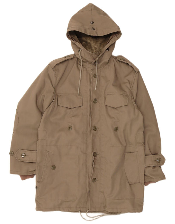 Vintage Jungen Militär-Kapuzen-Sherpa-Parka-Jacke, 13–14 Jahre, Beige, Acryl