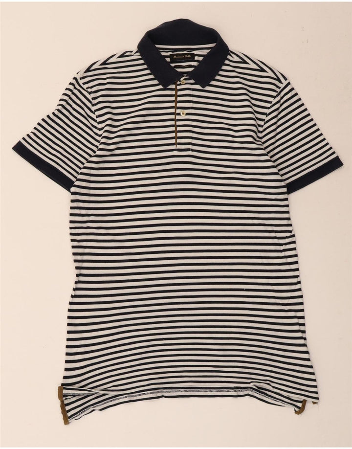 Massimo Dutti Herren-Poloshirt, groß, weiß gestreift, Baumwolle
