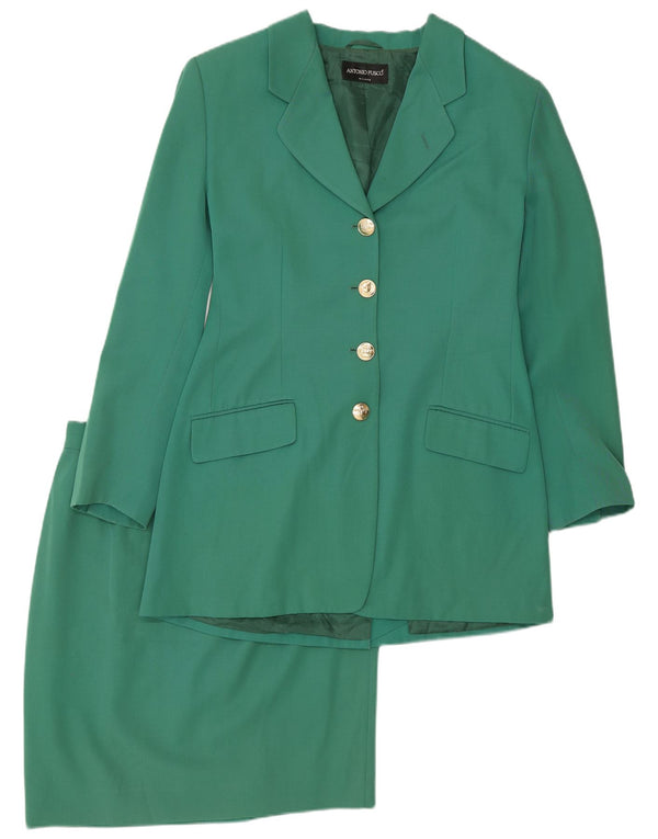 Antonio Fusco Damen 4-Knopf-2-teiliges Rockset IT 42 Medium W26 Grüne Wolle