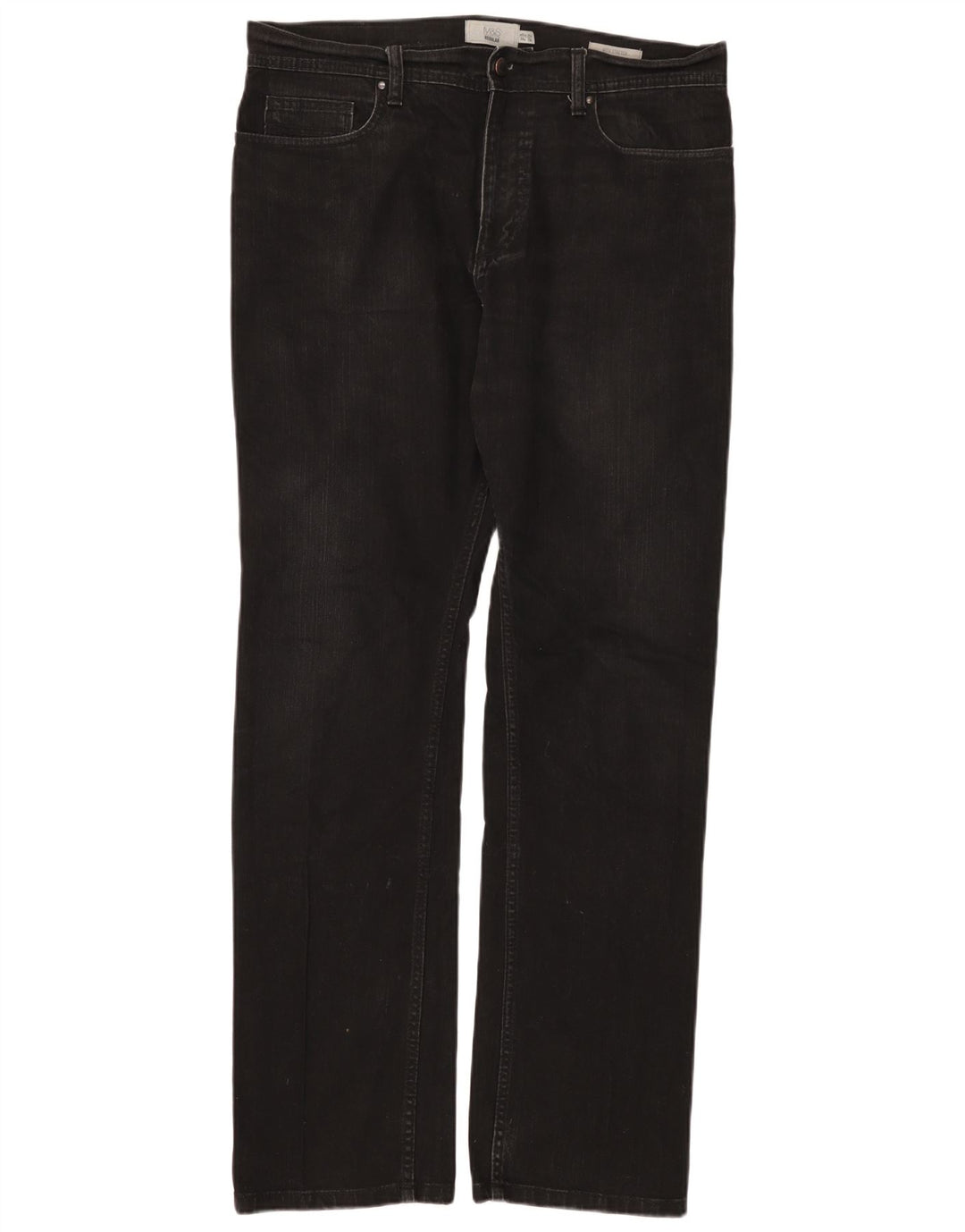 Marks & Spencer Herren Regular Straight Jeans W34 L33 Schwarze Baumwolle