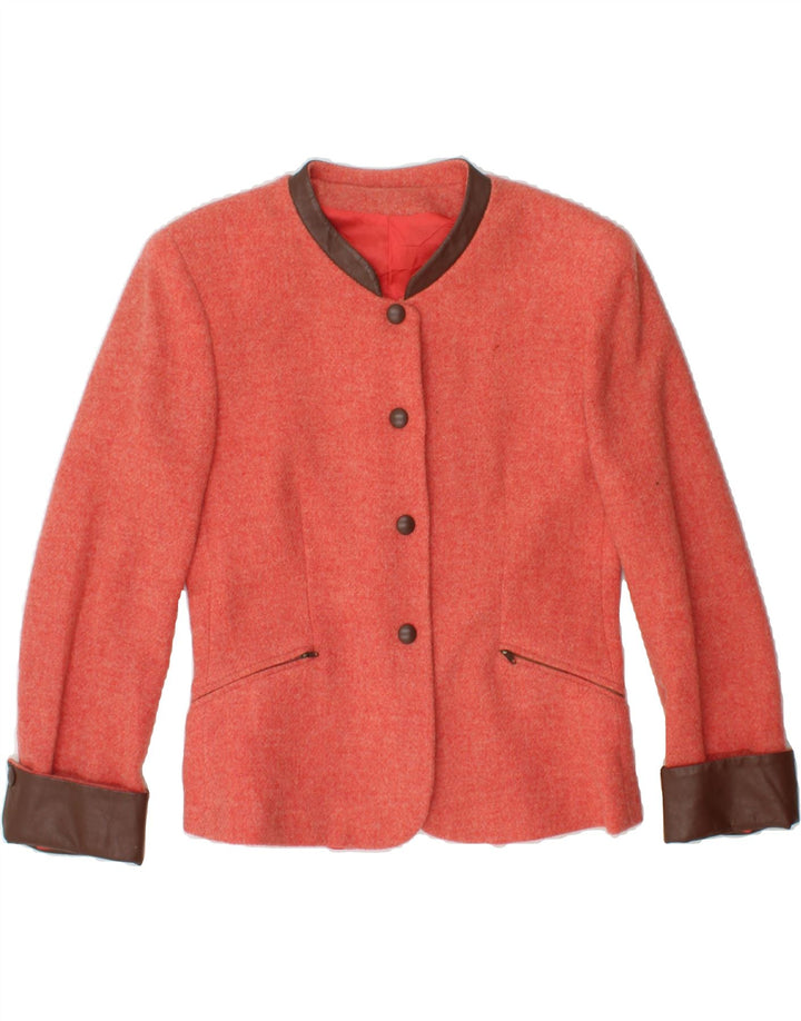 VINTAGE Womens 4 Button 3/4 Sleeve Blazer Jacket UK 14 Medium Orange Wool Vintage Vintage and Second-Hand Vintage from Messina Hembry 