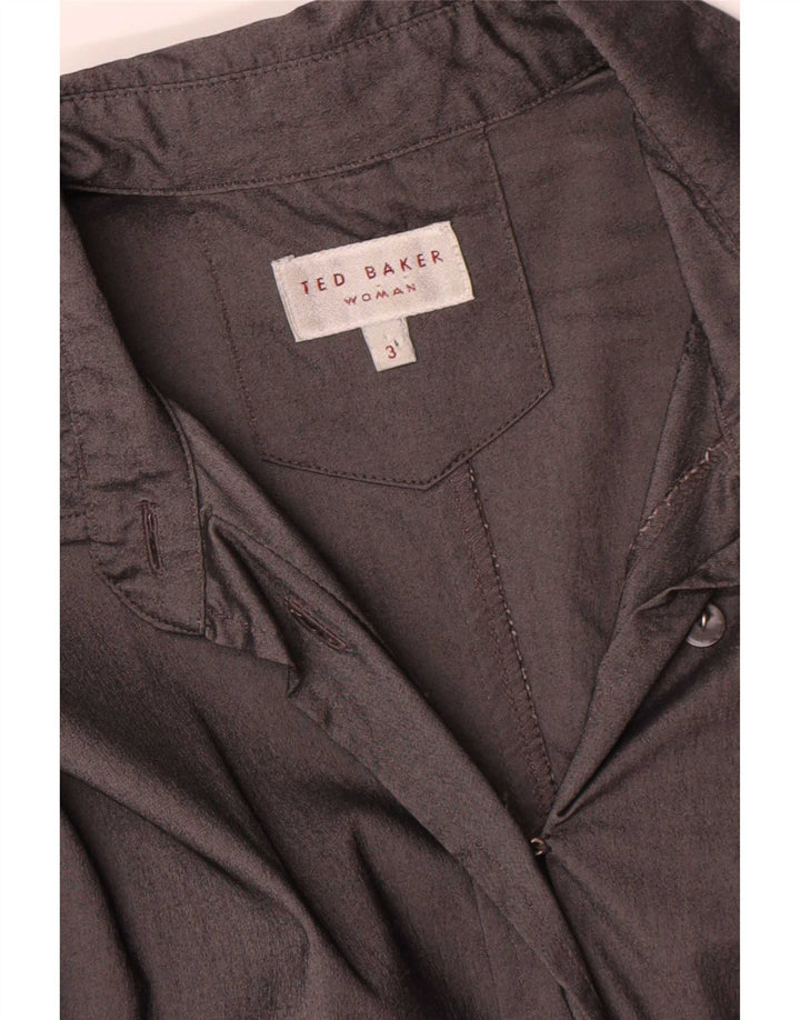 Ted Baker Langarm-Hemdkleid für Damen, Größe 3, mittelgraues Acetat