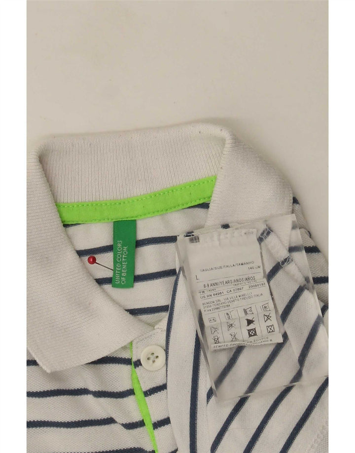 Benetton Poloshirt für Jungen, 8–9 Jahre, groß, weiß gestreift, Polyester