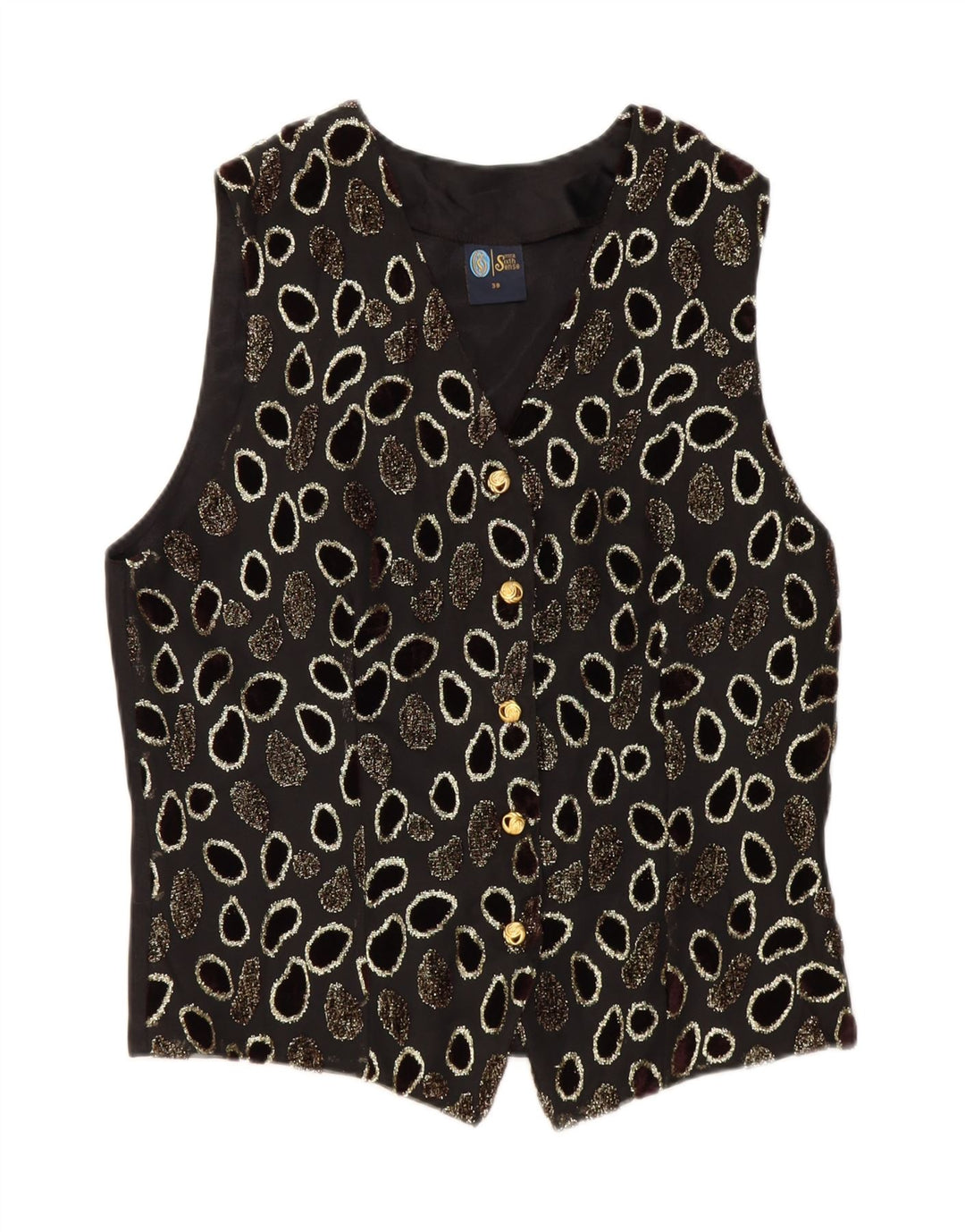 YOUR SIXTH SENSE Womens Waistcoat EU 38 Medium Black Geometric Polyester Vintage Your Sixth Sense and Second-Hand Your Sixth Sense from Messina Hembry 