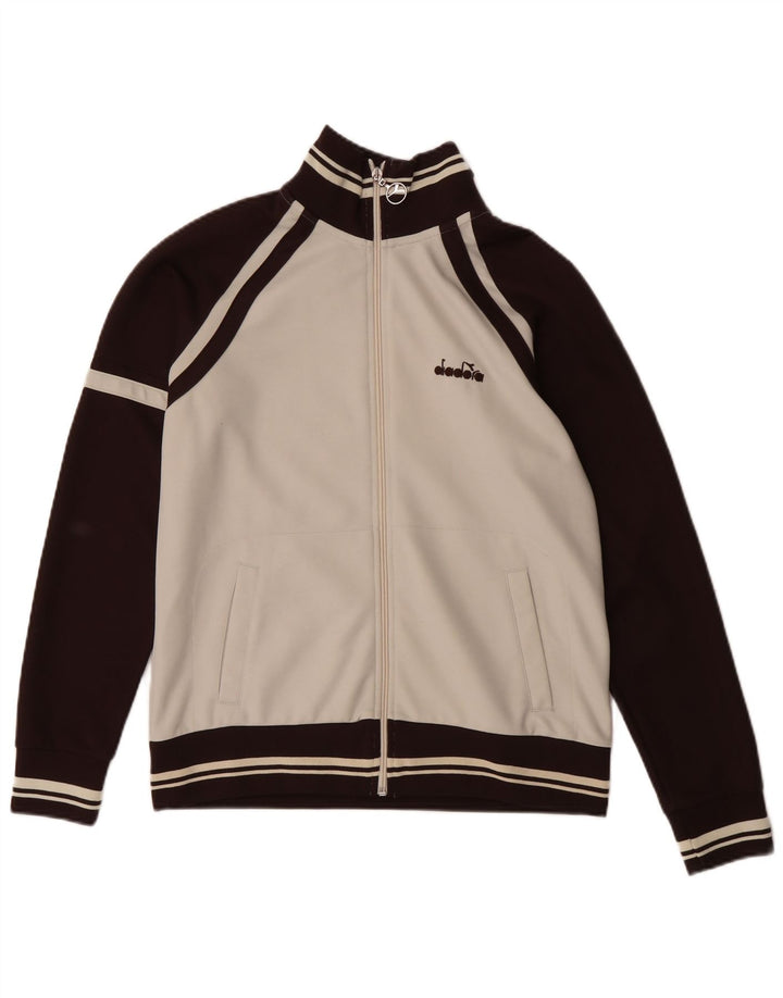 DIADORA Damen-Trainingsanzug-Top-Jacke IT 46 Large Weiß Farbblock