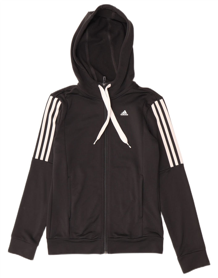 Adidas Damen Zip Hoodie Pullover UK 8/10 Small Schwarz Polyester