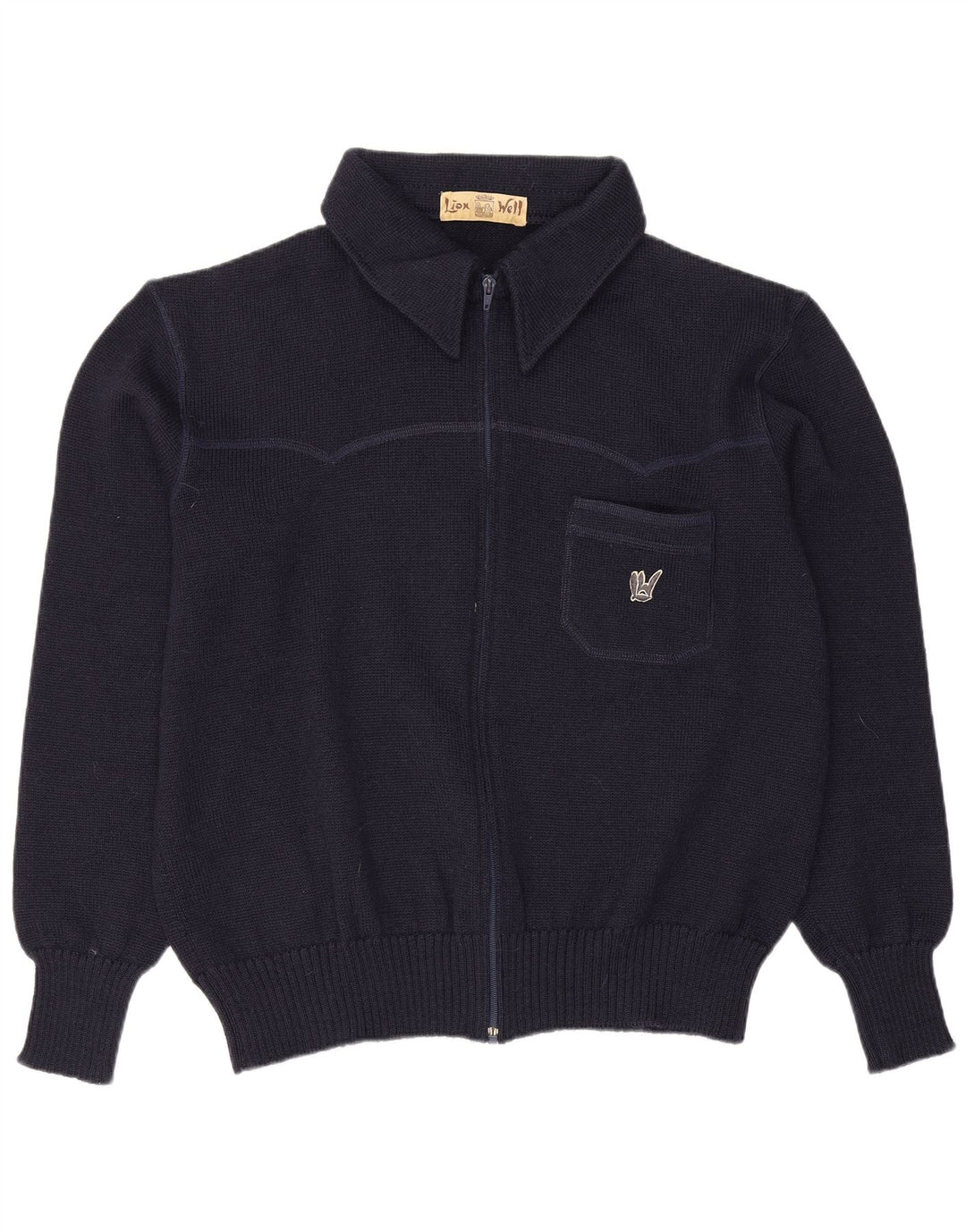 Vintage Mens Full Zip Cardigan Sweater Large Navy Blue Wool