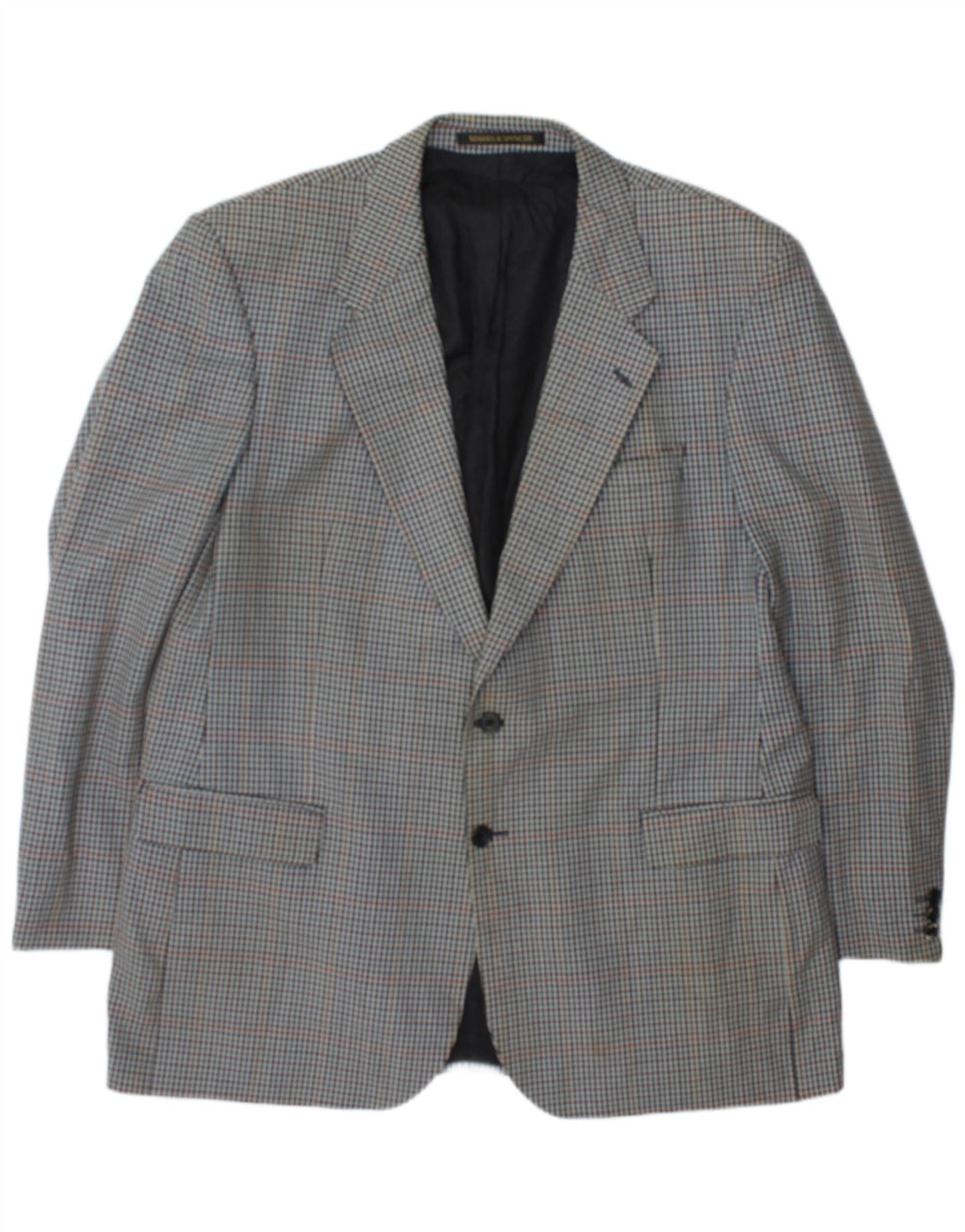 Marks & Spencer Herren-Blazer mit 2 Knöpfen, UK 46, XL, blau karierte Wolle