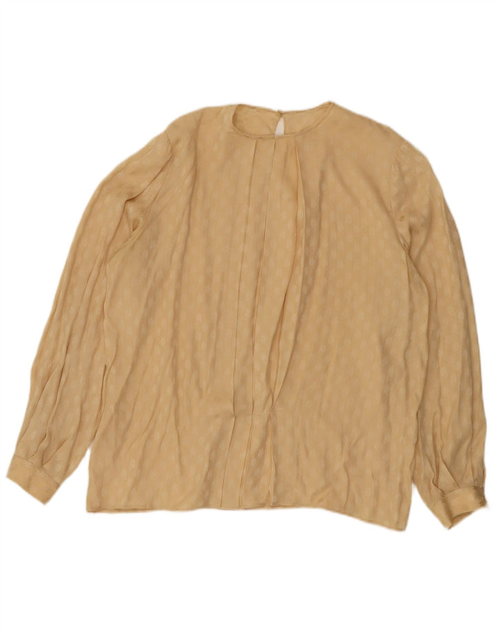 Vintage Damen Bluse mit abstraktem Muster, langärmelig, UK 18, XL, Beige