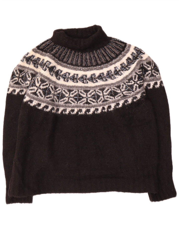 Rollkragenpullover für Damen von Zara, Gr. 14, mittelschwarz, Fair-Isle-Polyamid
