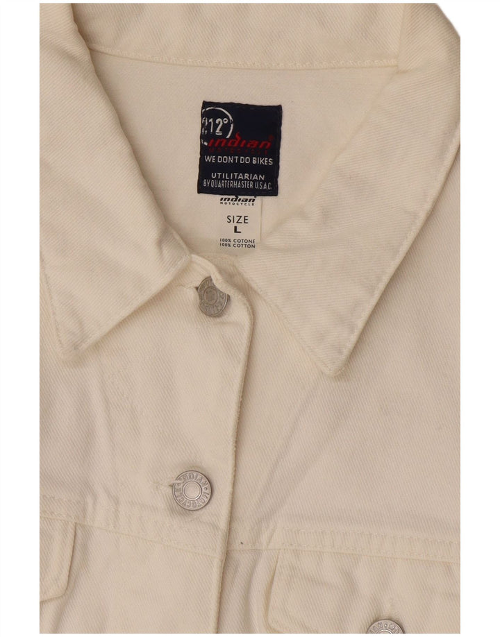 Indian Motocycle Damen Crop Denim Jacke UK 14 Große weiße Baumwolle