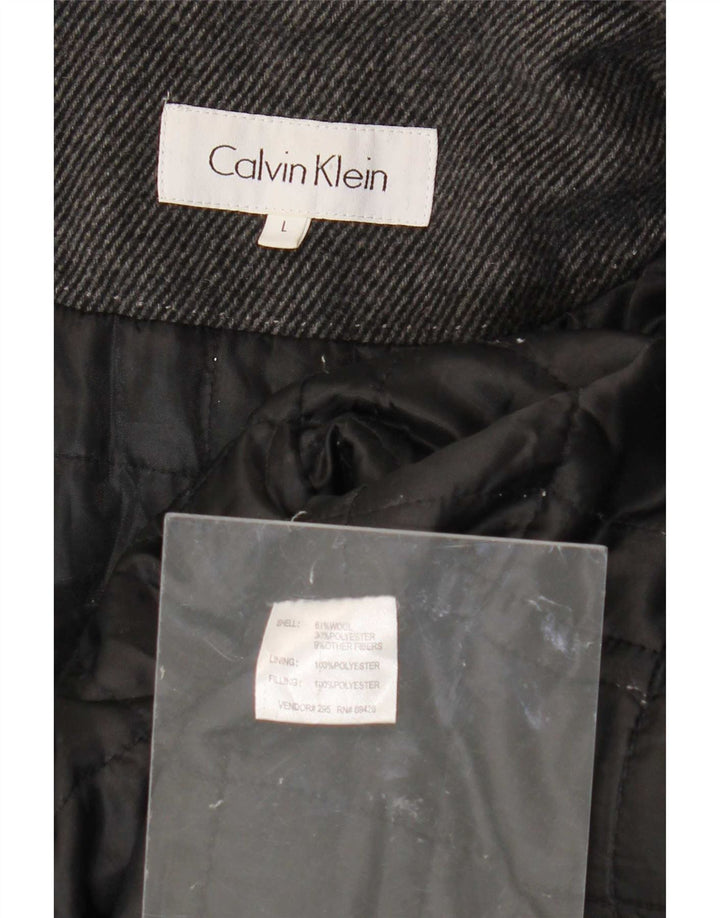Calvin Klein Herren Utility Jacke UK 40 Große graue Nadelstreifenwolle