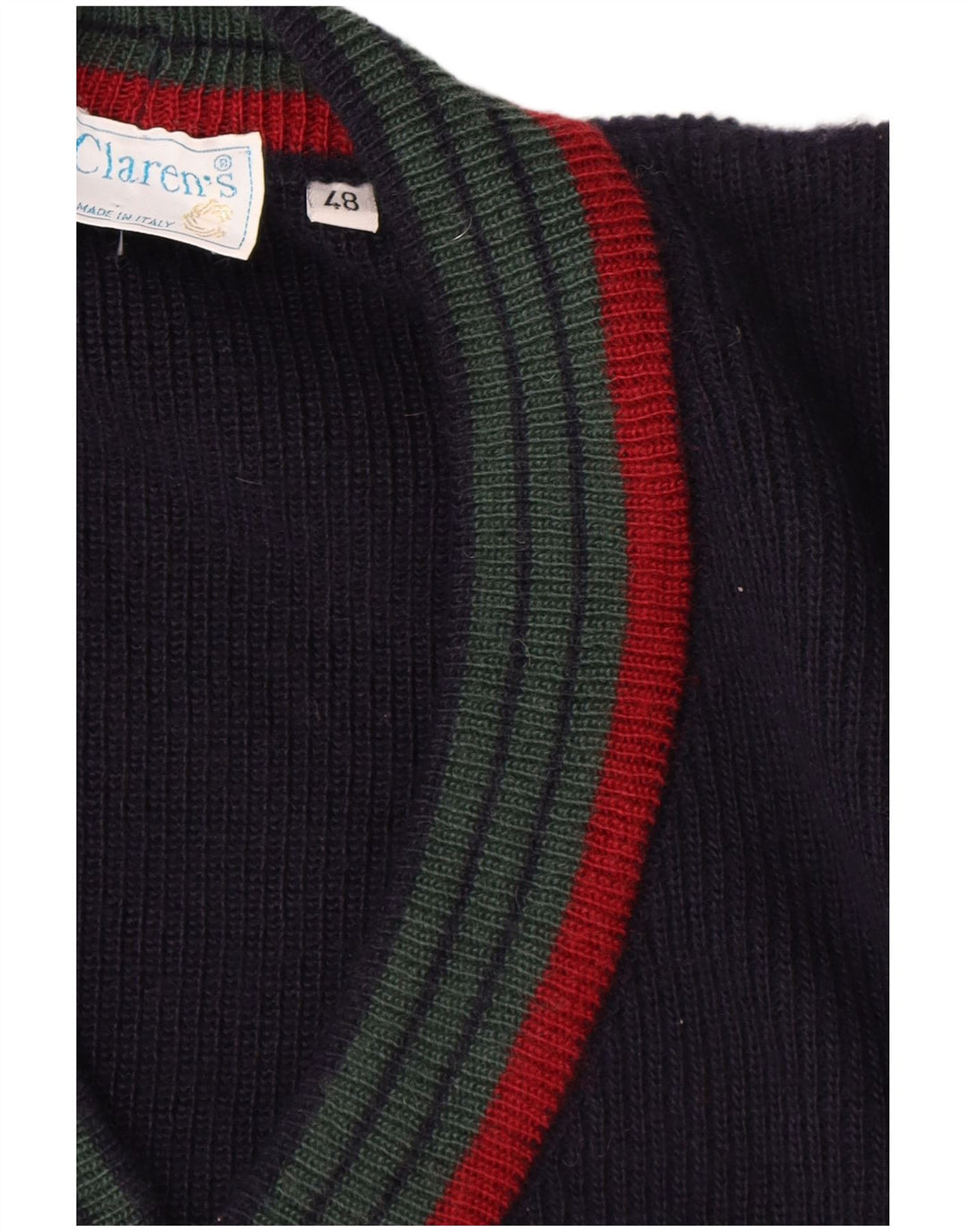 Vintage Herren Cardigan Pullover IT 48 Medium Navy Blue Gestreifte Wolle