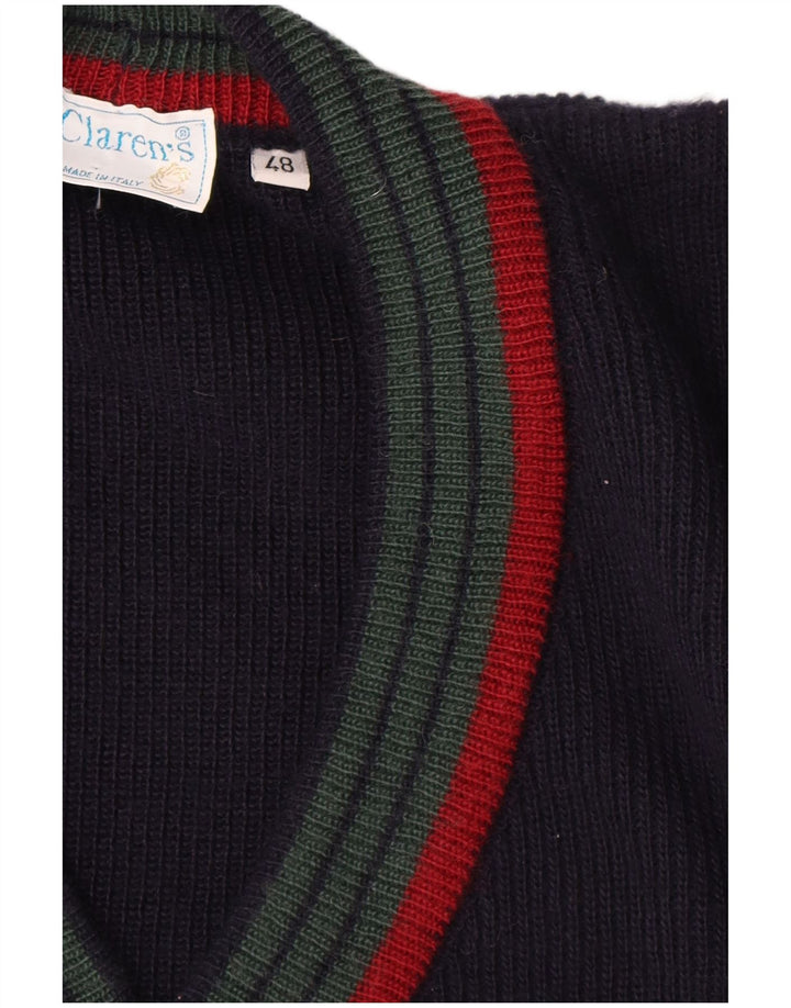 Vintage Herren Cardigan Pullover IT 48 Medium Navy Blue Gestreifte Wolle