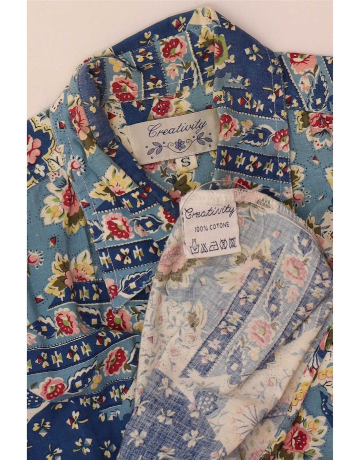 Creativity Damen Kurzarmhemd UK 10 Small Blau Patchwork Baumwolle