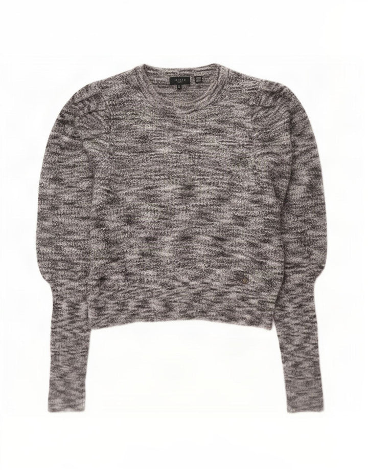 Ted Baker Damen-Pullover mit bauchfreiem U-Boot-Ausschnitt, Größe 2, klein, grau meliert