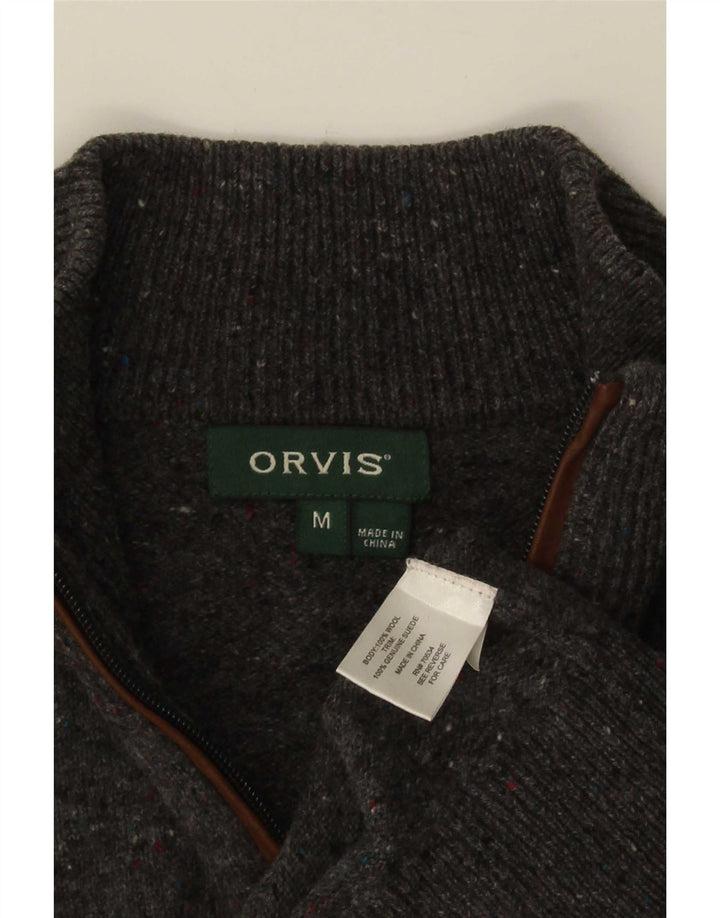 Orvis Herren-Pullover mit Reißverschluss am Hals, mittelgrau gesprenkelte Wolle