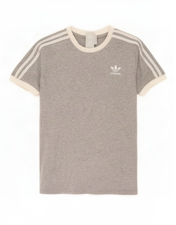 Adidas Damen T-Shirt Top UK 14 Mittelgraue Colourblock-Baumwolle