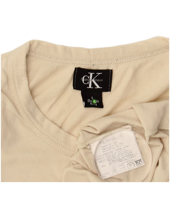 CALVIN KLEIN Damen T-Shirt Top UK 14 Large Beige Baumwolle