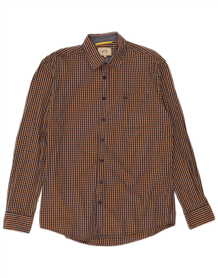 Camel Active Herren-Hemd mit normaler Passform, mittelbraune Gingham-Baumwolle