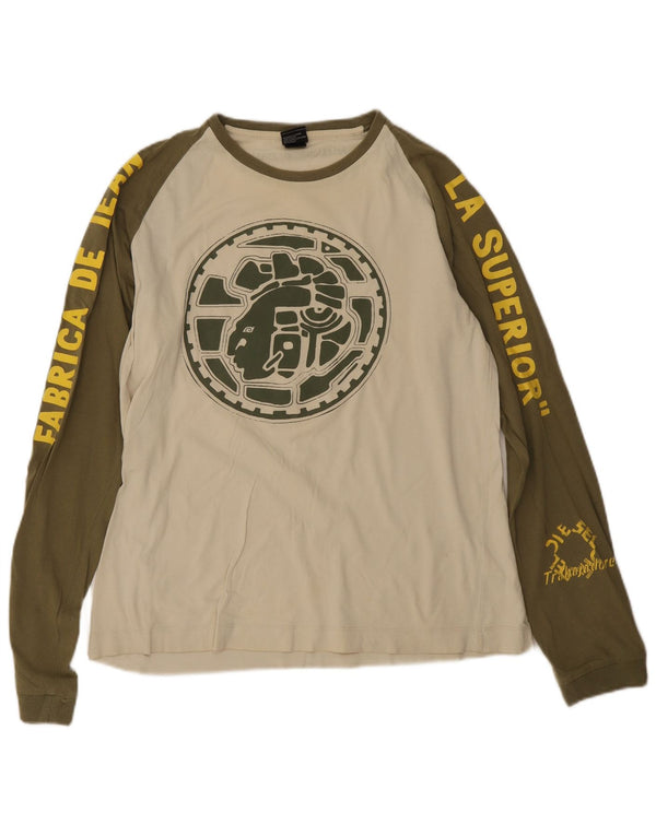 Diesel Womens Graphic Top Langarm UK 16 Large Off White Colourblock