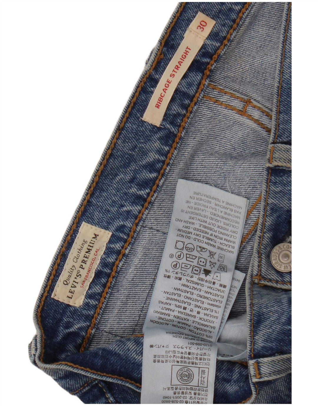LEVI'S Damen Ribcage Distressed Straight Jeans W30 L29 Blaue Baumwolle