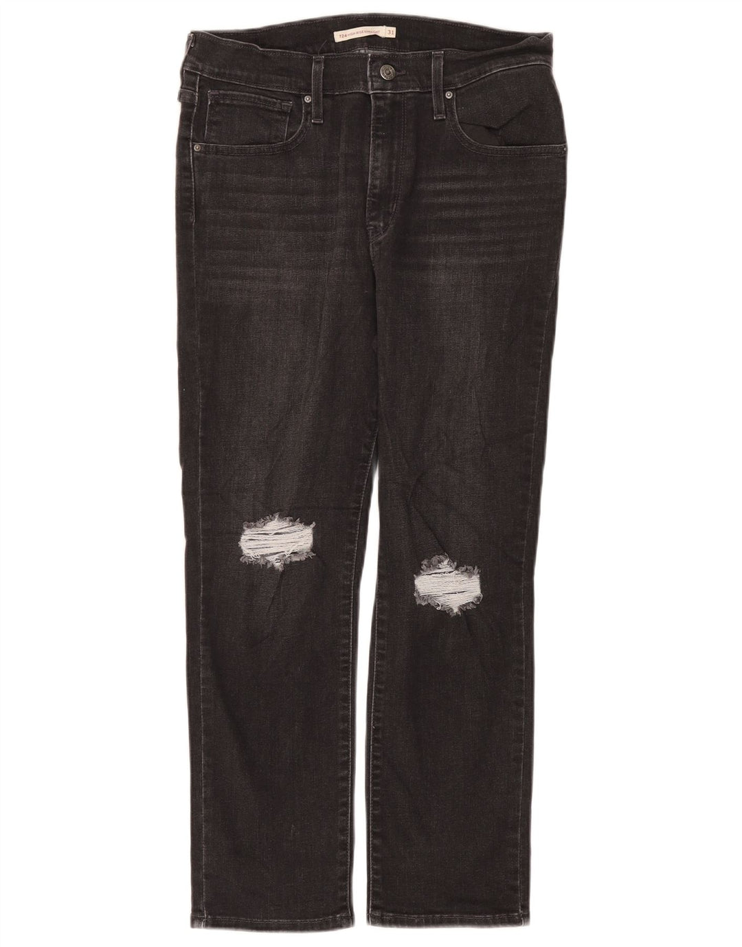 LEVI'S Damen 724 Distressed High Rise Straight Jeans W31 L26 Graue Baumwolle