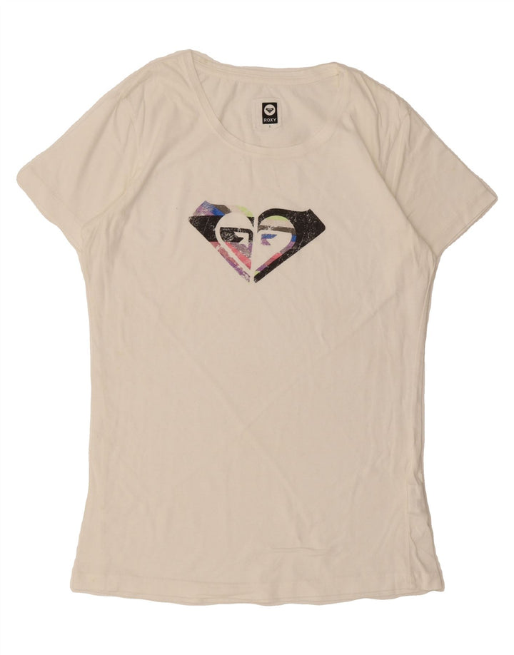 ROXY Womens Graphic T-Shirt Top UK 14 Large White Cotton Vintage Roxy and Second-Hand Roxy from Messina Hembry 