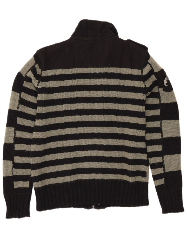 Jack & Jones Herren-Strickjacke im Militär-Stil mit durchgehendem Reißverschluss, mittelschwarz gestreift