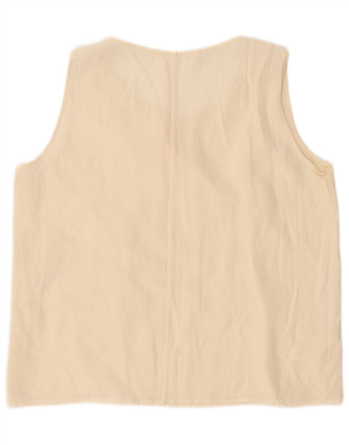 Vintage Damen Crop Ärmelloses Blusentop UK 14 Große cremefarbene Seide