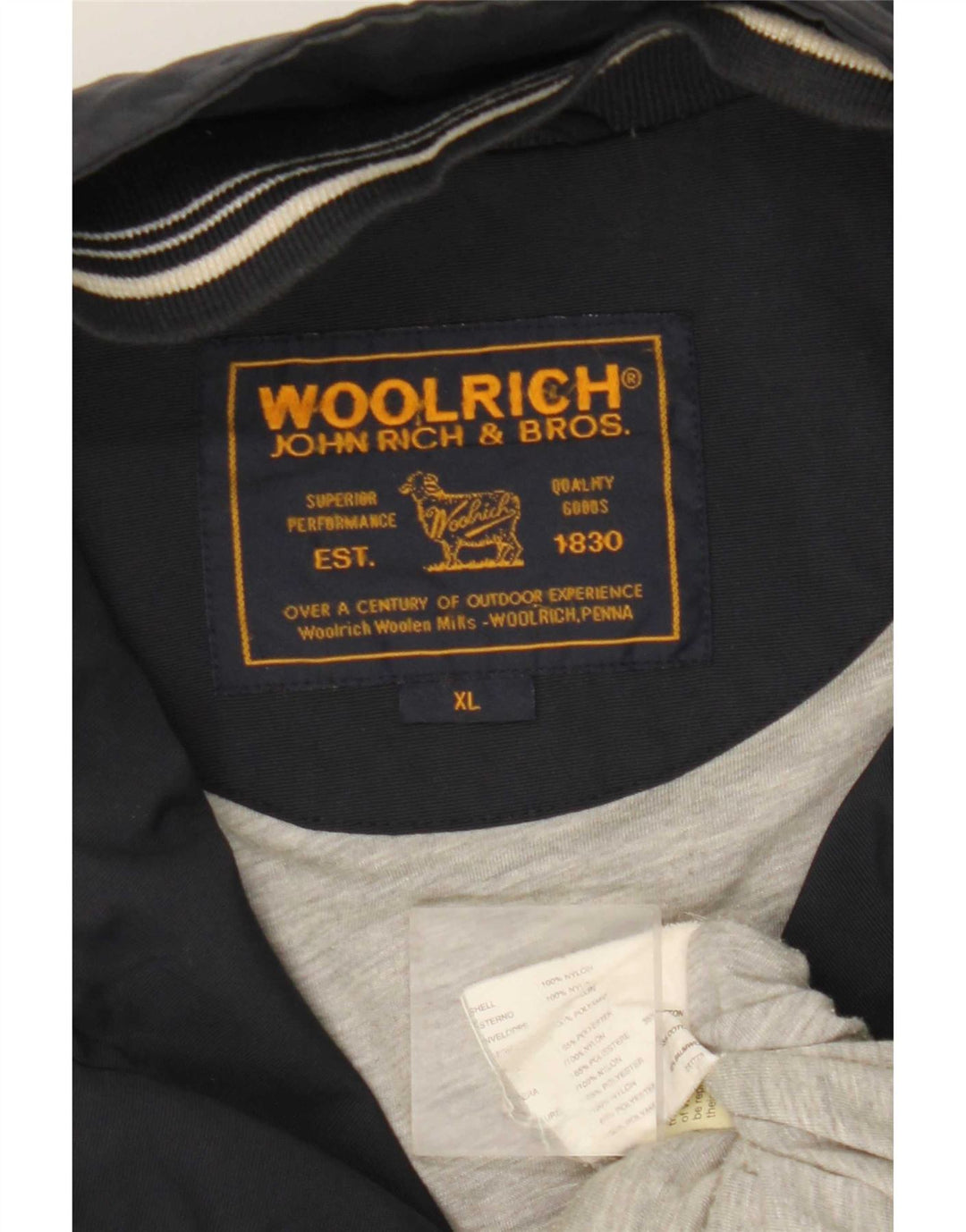 Woolrich Herren-Trainingsanzug-Topjacke XL Marineblaues Nylon
