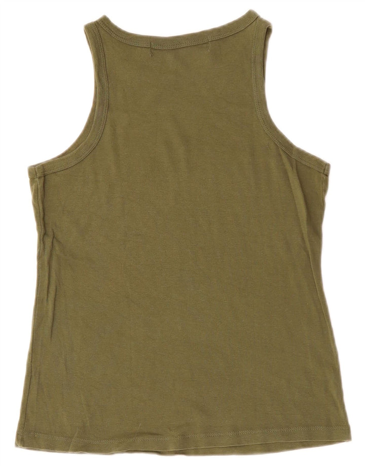 ZARA Damen Weste Top UK 12 Medium Khaki Baumwolle