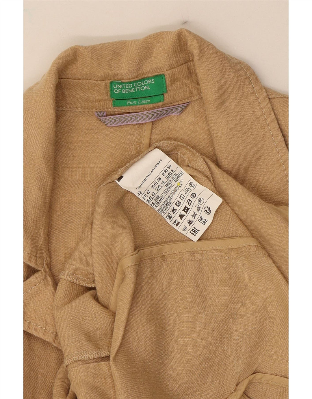 BENETTON Womens 1 Button Blazer Jacket UK 10 Small  Beige Linen Vintage Benetton and Second-Hand Benetton from Messina Hembry 