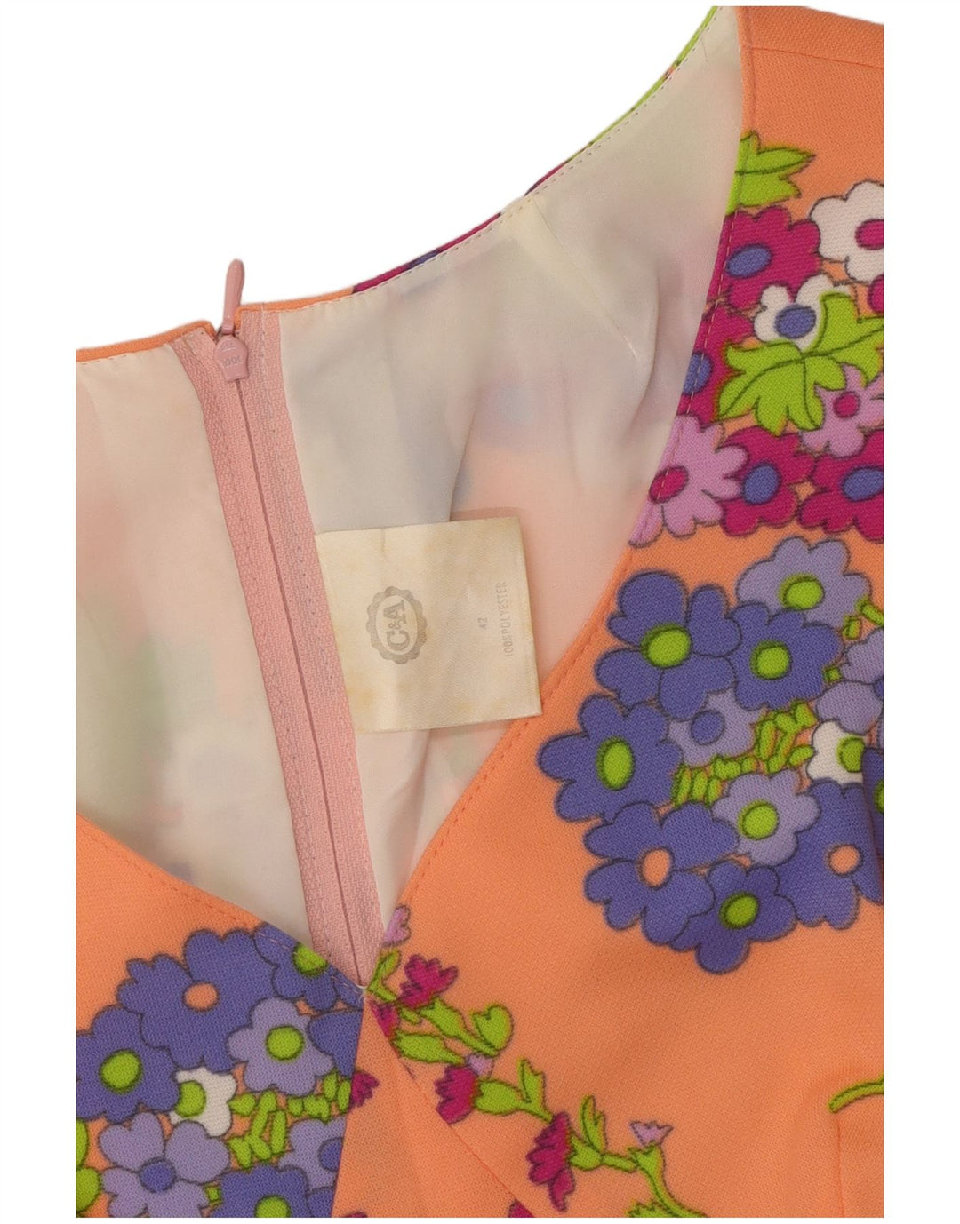 C & A Ärmelloses A-Linien-Kleid für Damen, EU 42, großes orangefarbenes Blumenmuster, Polyester