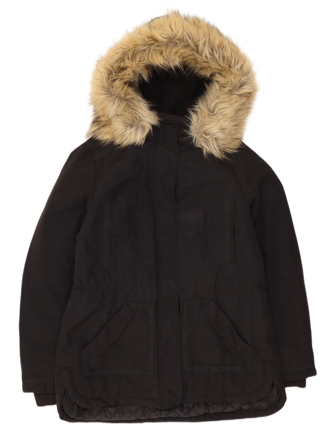 Monsoon Damen-Parka mit Kapuze, UK 14, Größe L, Schwarz, Baumwolle