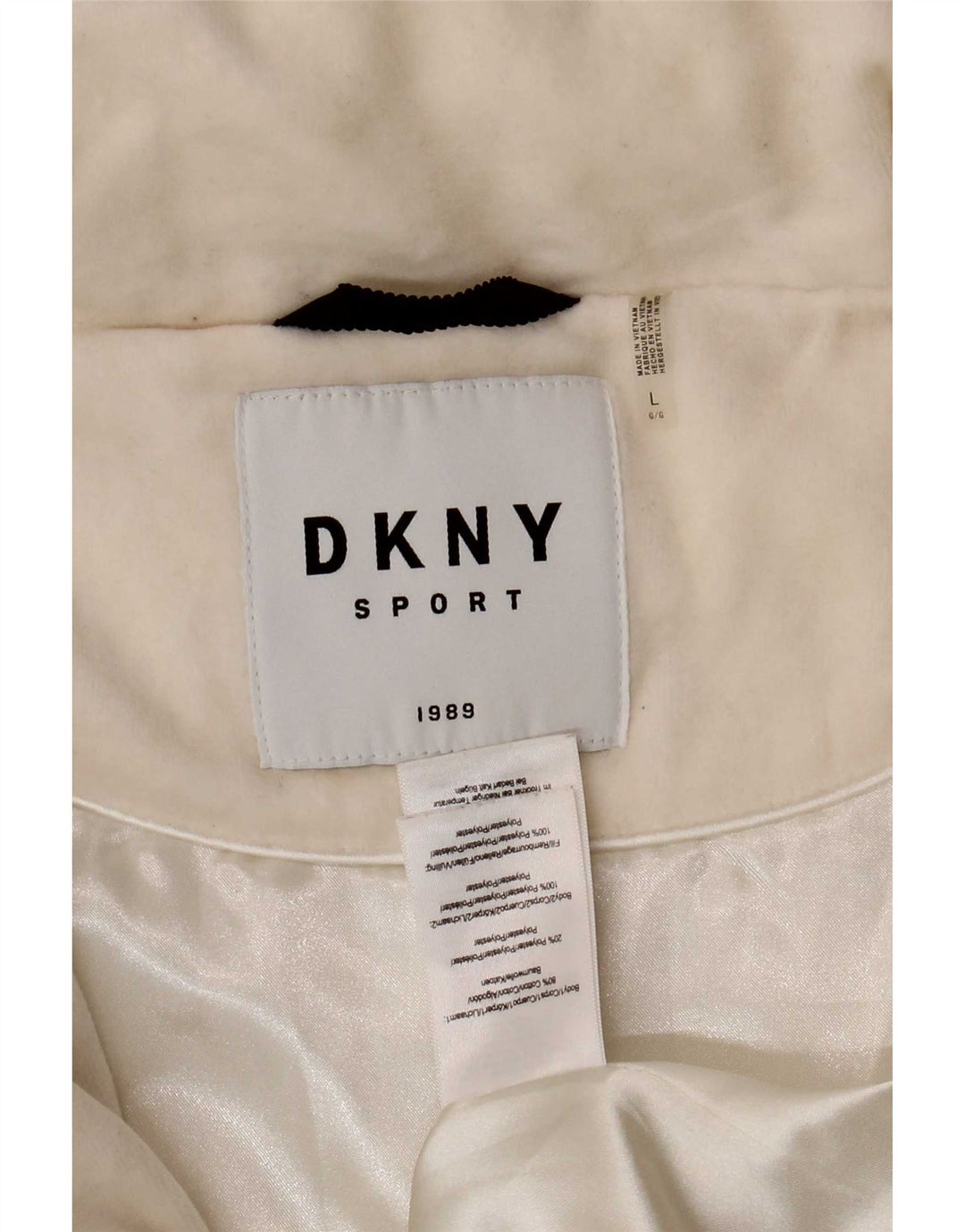 Dkny Womens Graphic Wattierte Jacke UK 16 Large Weiße Baumwolle