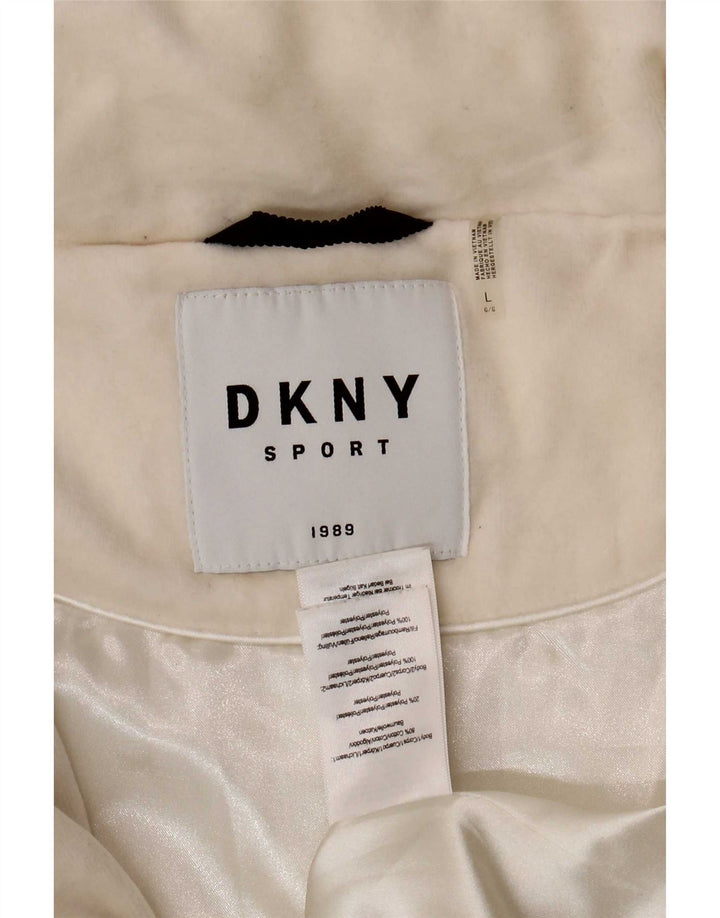 Dkny Womens Graphic Wattierte Jacke UK 16 Large Weiße Baumwolle