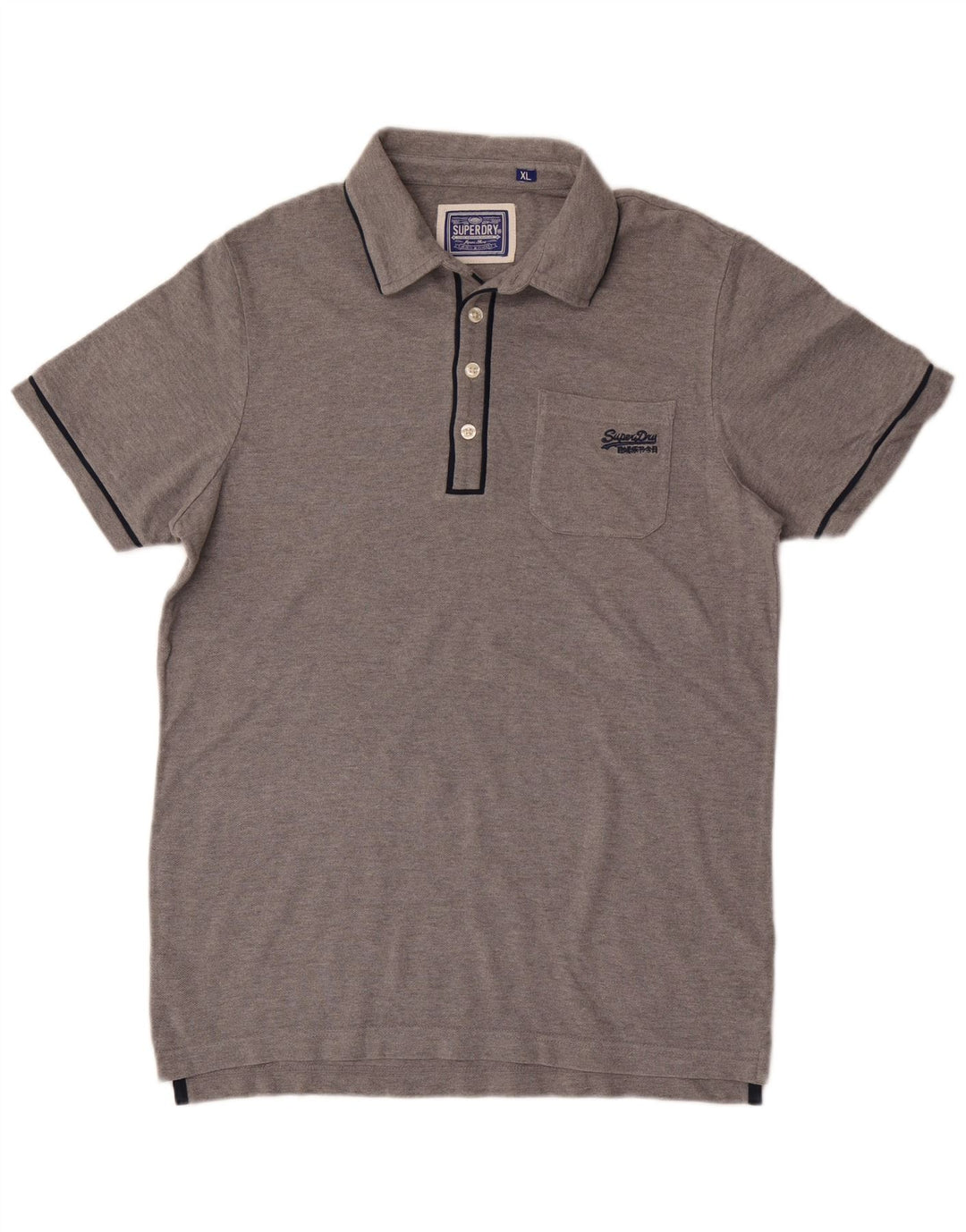 Superdry Herren-Poloshirt XL aus grau gefleckter Baumwolle