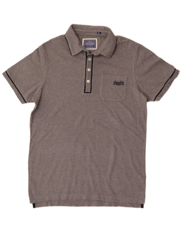 Superdry Herren-Poloshirt XL aus grau gefleckter Baumwolle