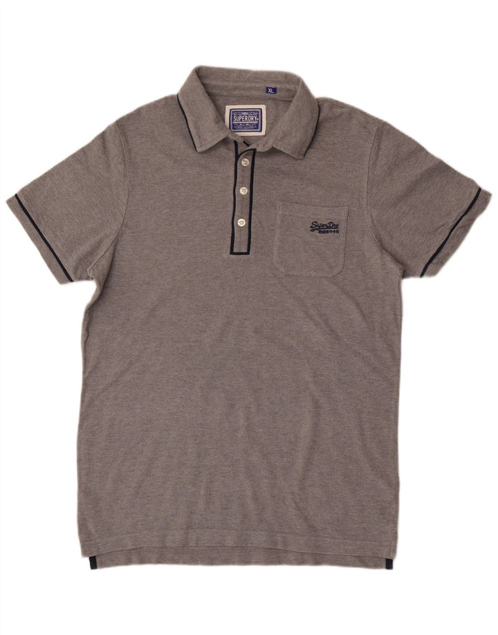 Superdry Herren-Poloshirt XL aus grau gefleckter Baumwolle
