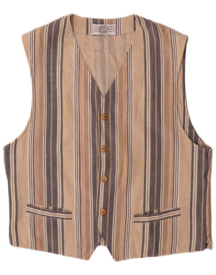 Vintage Herrenweste, große beige gestreifte Baumwolle