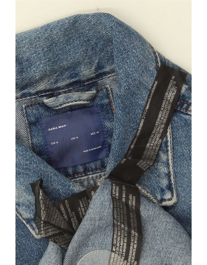 Zara Herren Distressed Jeansjacke UK 38 Mittelblaue Baumwolle
