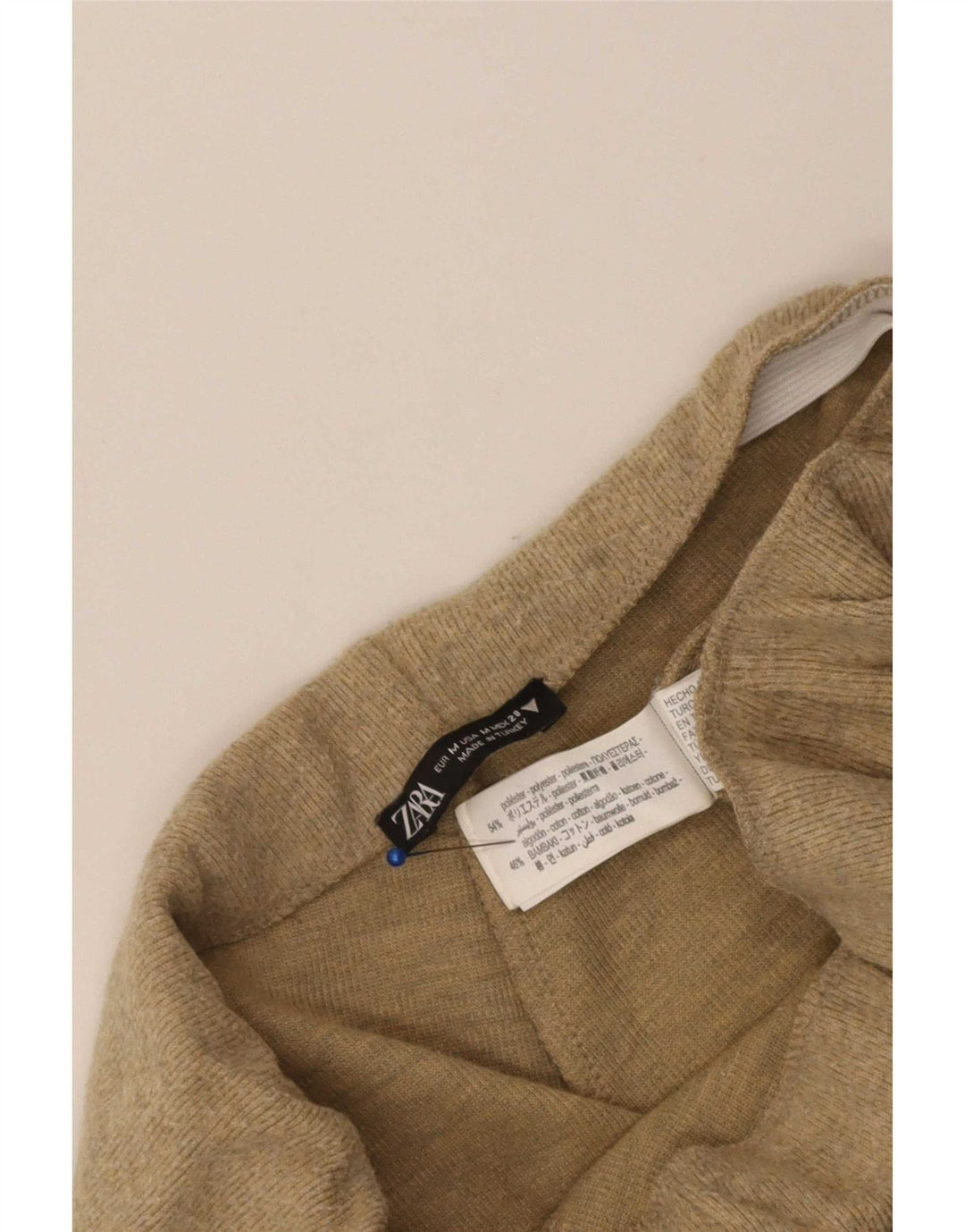 Zara Damen-Trainingshose mit hoher Taille, UK 12, mittelbeigefarbenes Polyester
